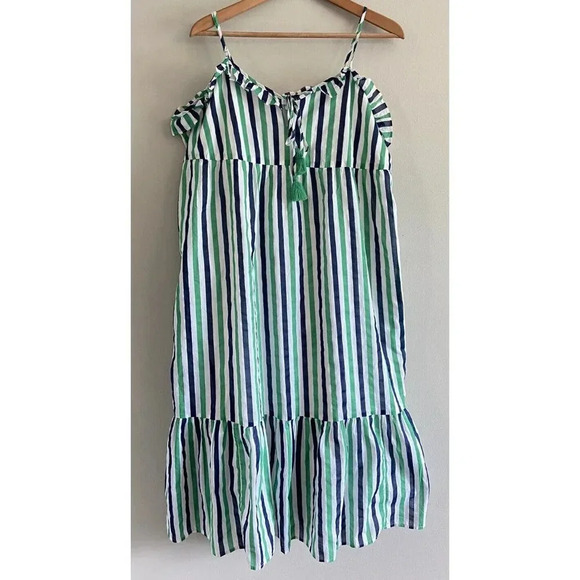 NWT J.Crew Maxi Dress White Navy Blue Green Stripe Extra Large XL New - Picture 1 of 6